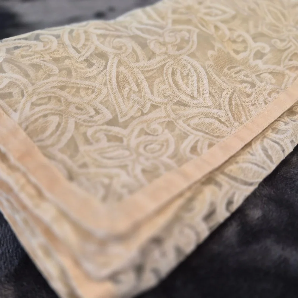 Vintage Sheer Cream Floral Lace Scarf Pocket Square Paisley Pattern 19x19